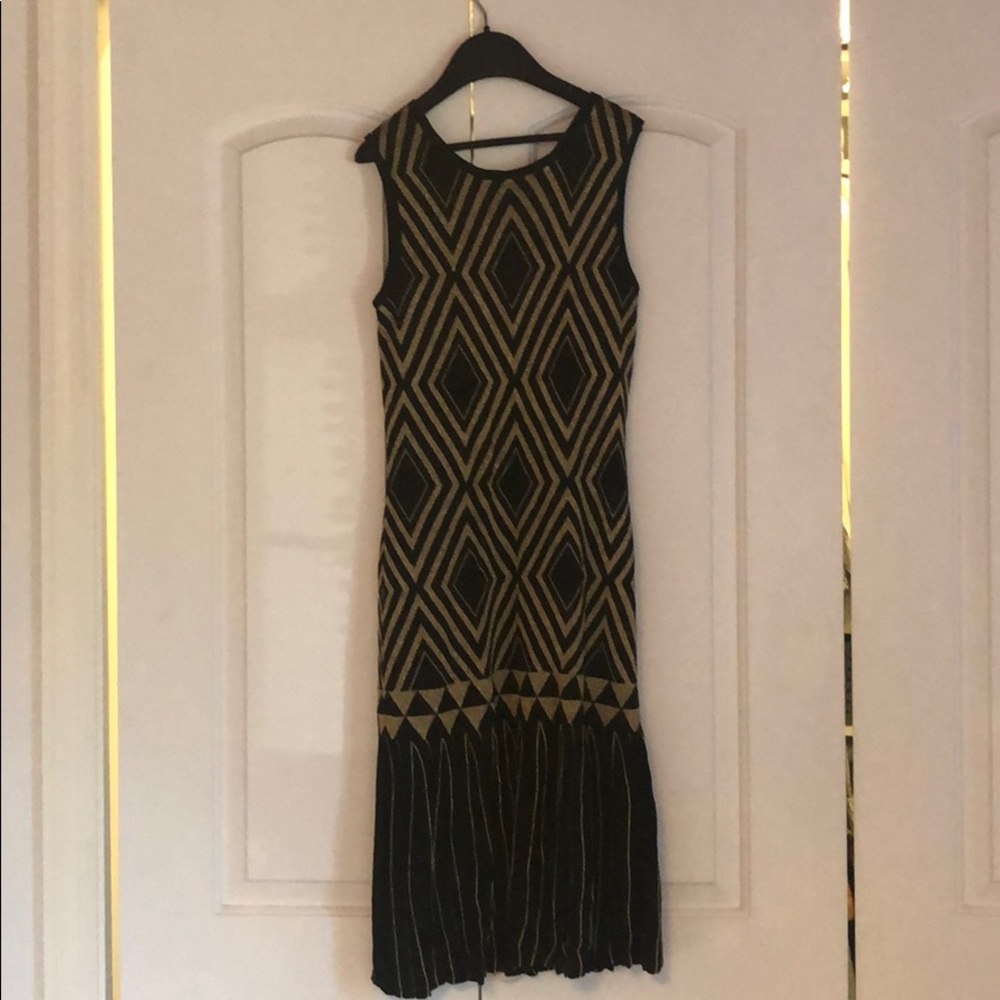 Ted baker gold midi dress with fringe on bottom